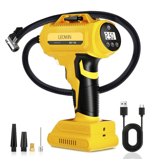 Portable Tire Inflator Air Compressor 150 PSI Cordless with Auto-Shutoff Digital Pressure Gauge LED Light Wireless USB Charging for Car