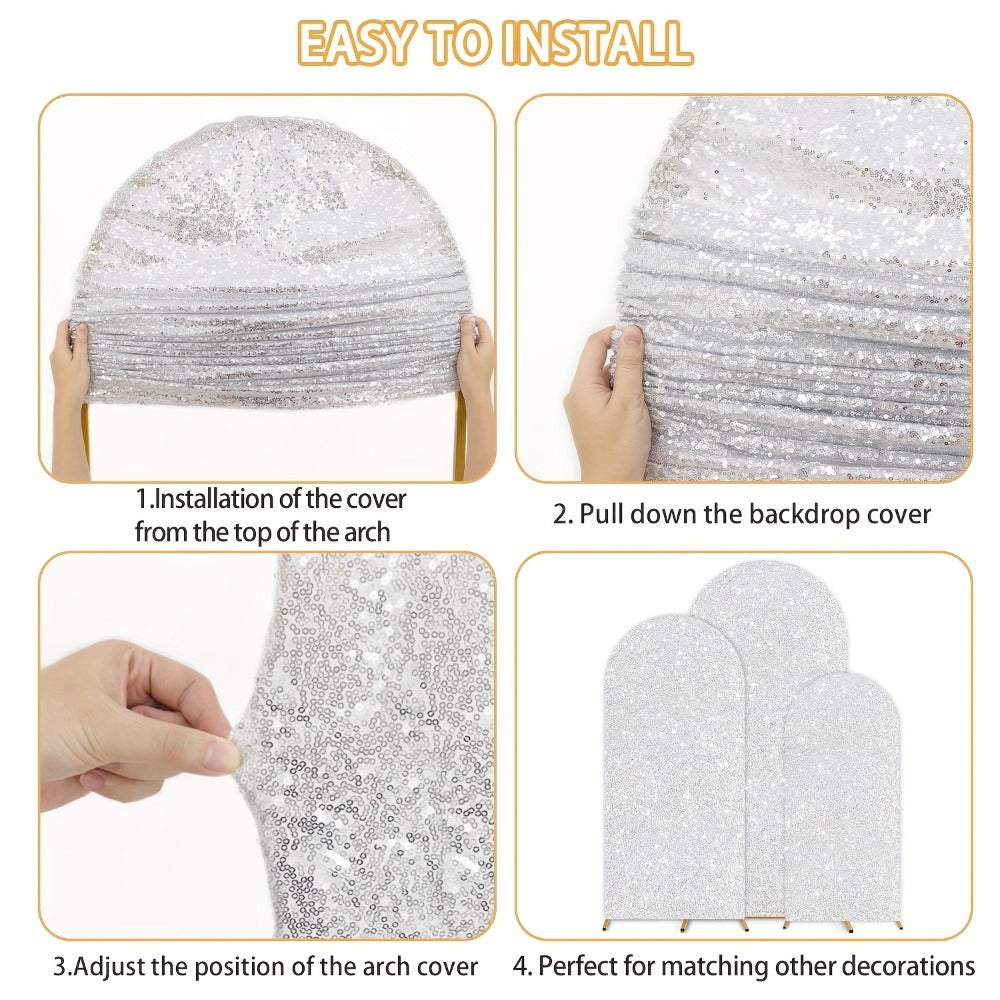 Glitter Sequin Arch Cover 2 Set 6Ft & 7.2Ft Metallic Spandex Payette Panel Wedding Arch Backdrop Cover for Wedding Ceremony, Birthday Party