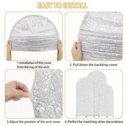 Glitter Sequin Arch Cover 2 Set 6Ft & 7.2Ft Metallic Spandex Payette Panel Wedding Arch Backdrop Cover for Wedding Ceremony, Birthday Party
