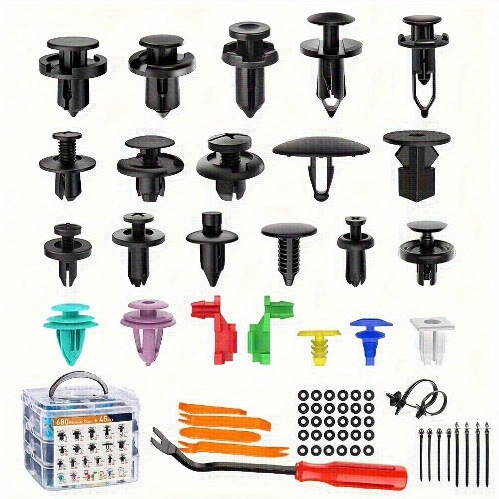 Car Bumper Screw & Rivet Repair Kit 725-Piece – Universal Plastic Clips, Nuts & Fasteners for Bumper, Wing & Interior Body Panels