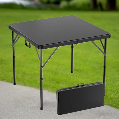 Portable Square Bi-Fold Table with Carry Handle in Black or White, Approximately 34 Inches Wide