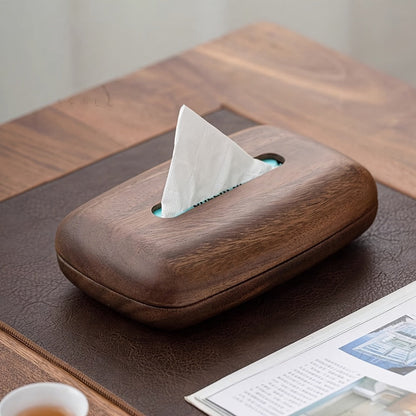 Walnut Tissue Box Cover Holder - Modern Minimalist Rectangular Decorative Napkin Dispenser with Premium Walnut Veneer Top