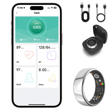 Smart Ring with Health Tracking & Charging Case – Step Count Calorie & Sleep Monitor | Long Battery | iOS & Android | Sizes #7–13 | Black