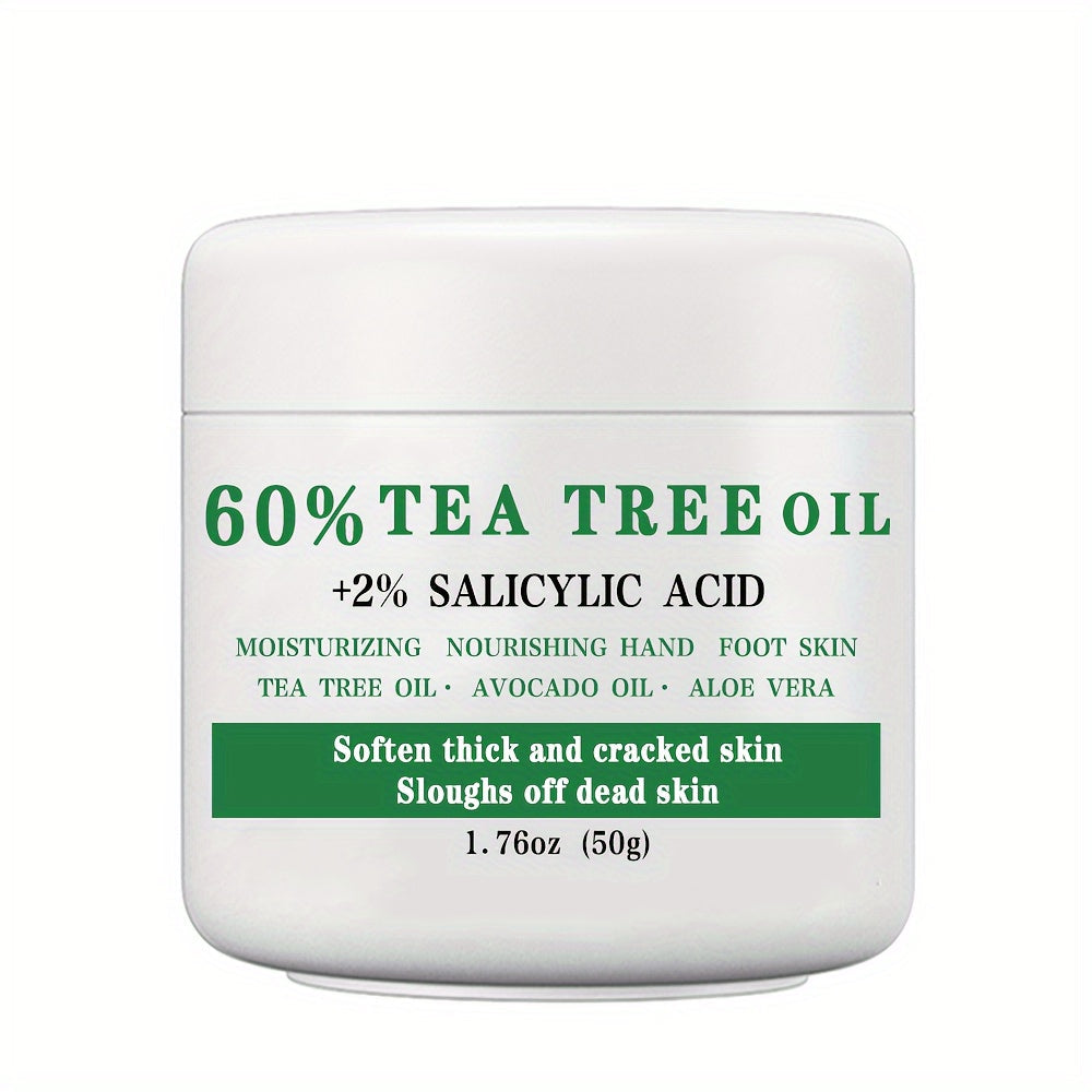 Tea Tree Foot Cream 50g with Salicylic Acid, Aloe Vera and Mint for Dry Heel and Callus Care at Home