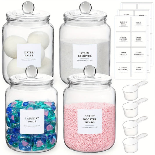 Airtight Glass Jars with Lids Labels and Spoons Half Gallon Storage Canisters for Laundry Detergent Pods Scent Booster Beads Kitchen Pantry