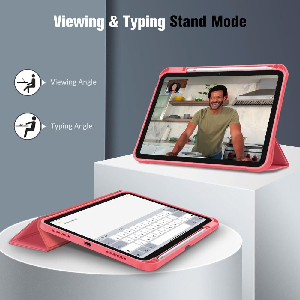 Pink Folio Tablet Case for 10.9-Inch iPad 10th Generation 2022 with Pencil Holder and Tri-Fold Stand