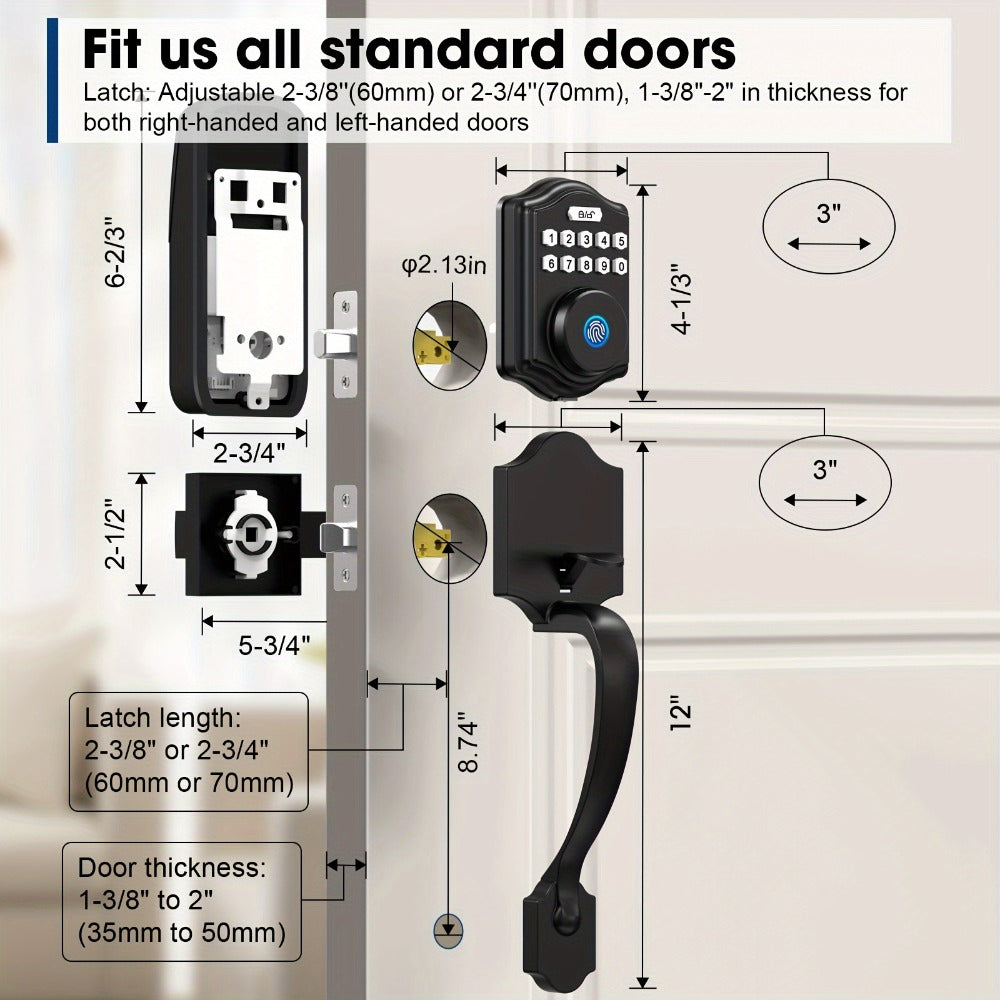 Keypad Deadbolt Lock Fingerprint Keyless Entry, Electronic Door Lock with Code Fingerprint & Key