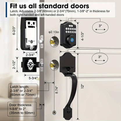 Keypad Deadbolt Lock Fingerprint Keyless Entry, Electronic Door Lock with Code Fingerprint & Key