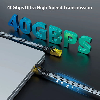 Cat8 Ethernet Cable Braided, 40Gbps 2000MHz RJ45, High Speed Network LAN Cable for Gaming, Router