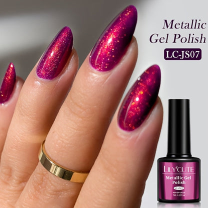 Glitter Gel Nail Polish Set 6pcs Metallic Sparkle – Liquid Glitter Soak-Off Gel in Red & Purple, LED Curable High-Shine Nail Art Kit 0.24oz