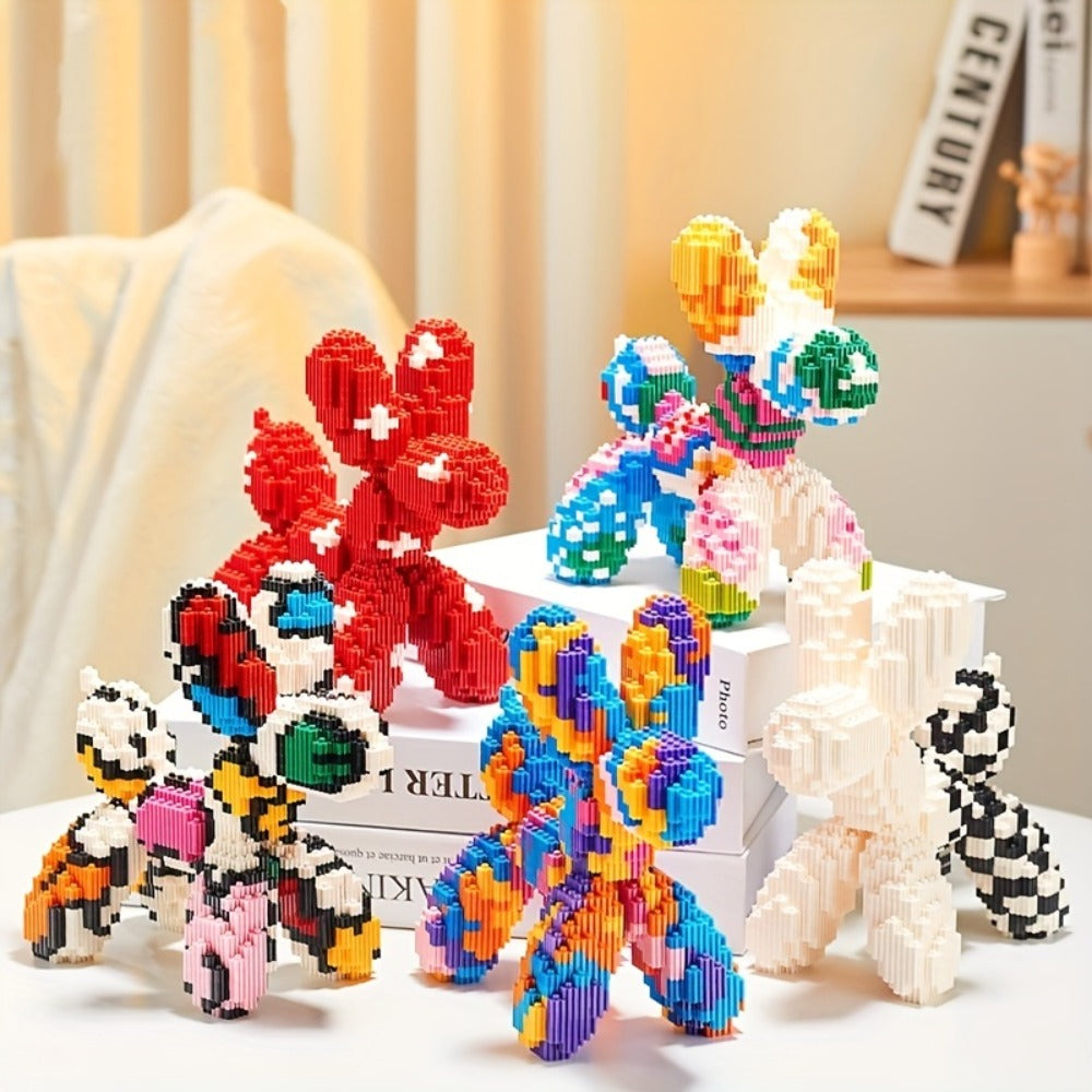 Balloon Dog Building Blocks Set – Colorful Interlocking Brick Sculpture Pop Art Home Decor Display Model for Adults Teens Art Lovers