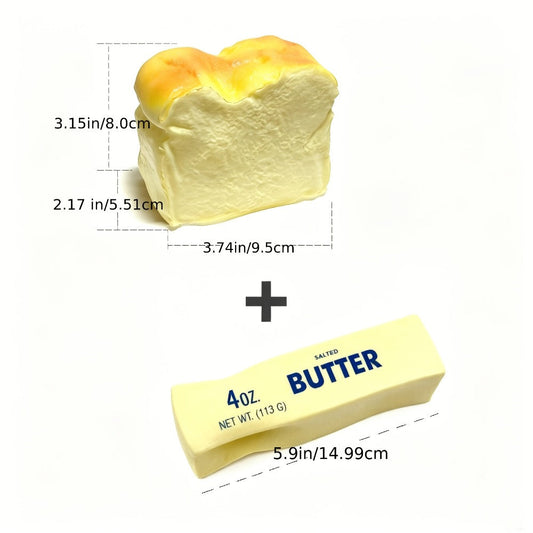Squishy Bread and Butter Squeeze Toy Set 2pcs, Slow Rising Custard Bread Squishies with Creamy Scent