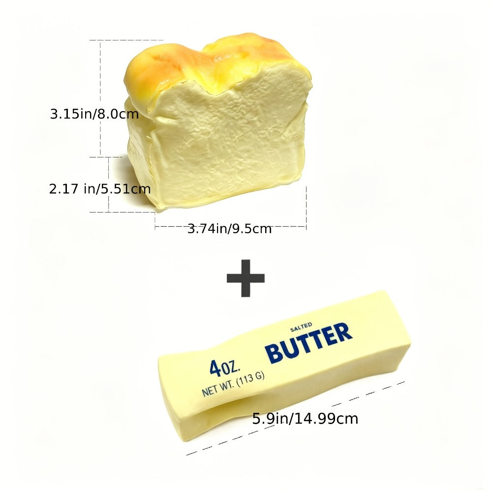 Squishy Bread and Butter Squeeze Toy Set 2pcs, Slow Rising Custard Bread Squishies with Creamy Scent