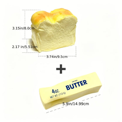 Squishy Bread and Butter Squeeze Toy Set 2pcs, Slow Rising Custard Bread Squishies with Creamy Scent