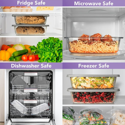 Glass Loaf Pan Set with Lids, 4pcs Stackable 1.9 QT Bread Baking Dish with Airtight Lid, Oven Microwave Dishwasher Safe Glass Food Storage
