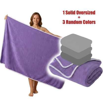 Bath Towels Set 4 Piece 300GSM Soft Towels in Orange, Green, Blue, Purple or Pink for Home and Guest Use