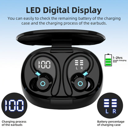 Wireless Earbuds Stereo In-Ear with LED Display Case, Touch Controls and Black, Blue or White Options