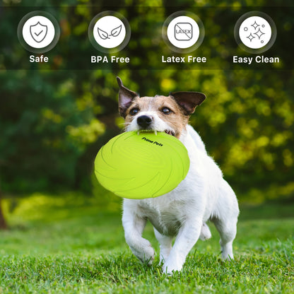 Dog Toys Two-Pack Floating Natural Rubber Flying Discs in Green and Orange for Fetch and Water Play