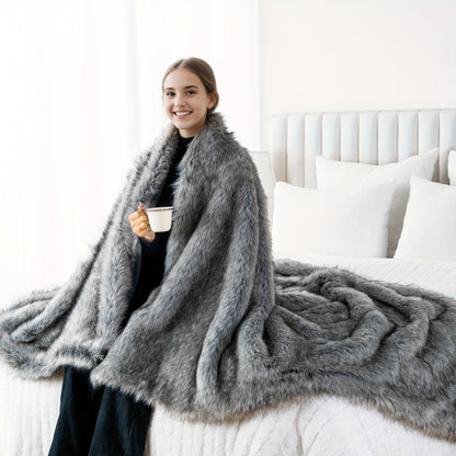 Long Hair Fluffy Reversible Plush Velvet Throw Blanket, 300-350gsm Elegant Throw for Couch & Bed