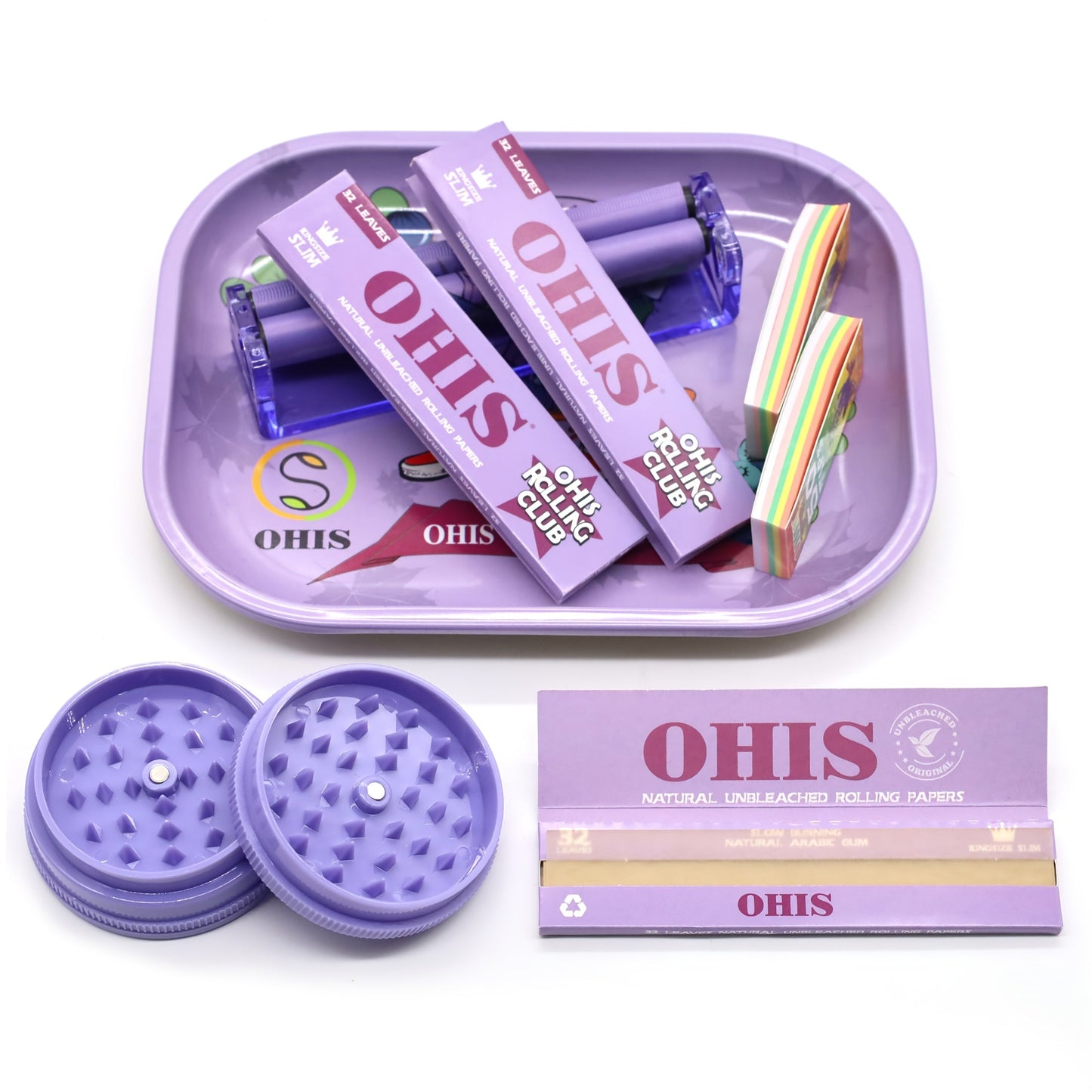 Rolling Tray Set with Grinder Rolling Papers Filter Tips Cigarette Maker – Complete Smoking Accessories Kit Gift Set for Valentine's Day