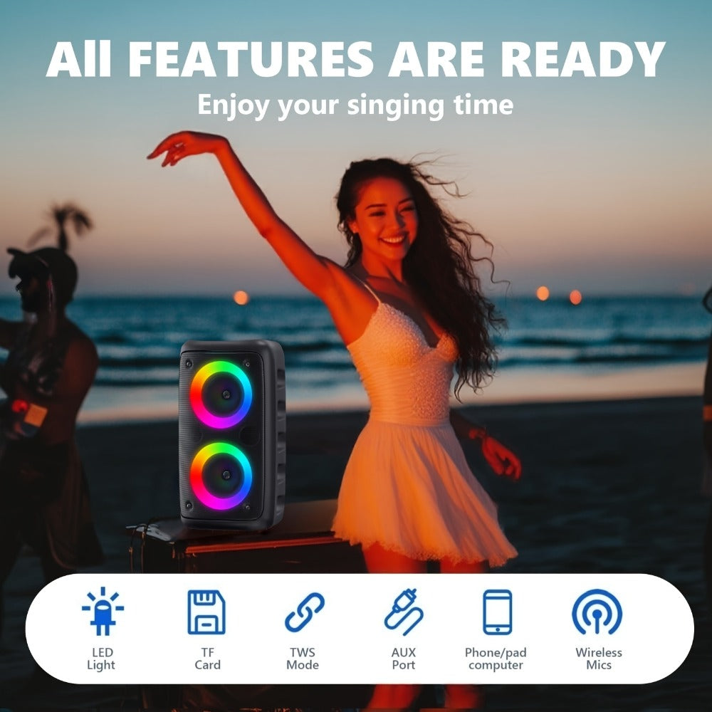 HY-3317 Party Speaker with Disco Lights & Microphone, Large Portable Subwoofer Outdoor Wireless Speaker