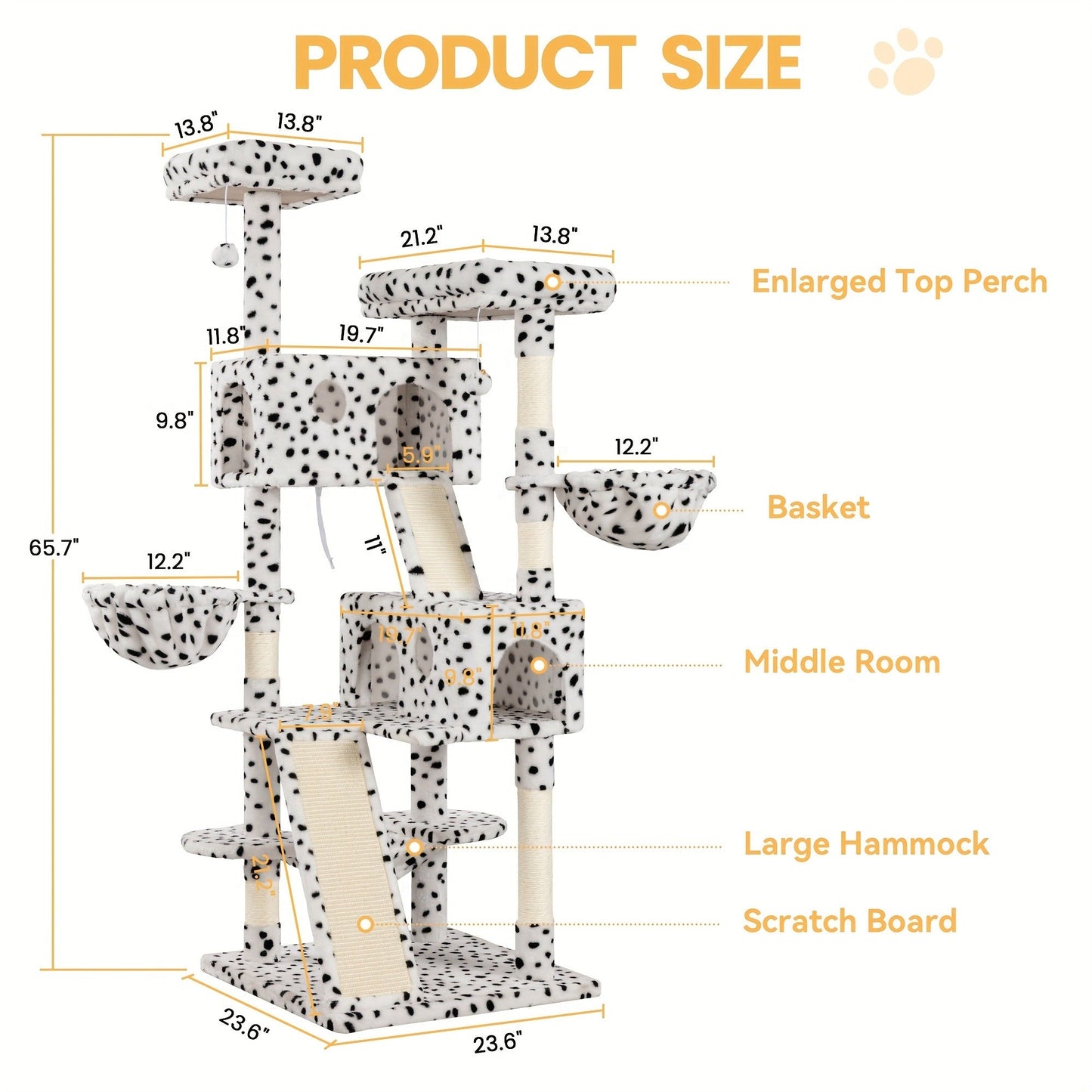Multi-Level Cat Tree in 36-, 65-, 68- or 81-Inch Heights with Perches, Condo, Hammock and 30 Color, Pattern or Layout Options