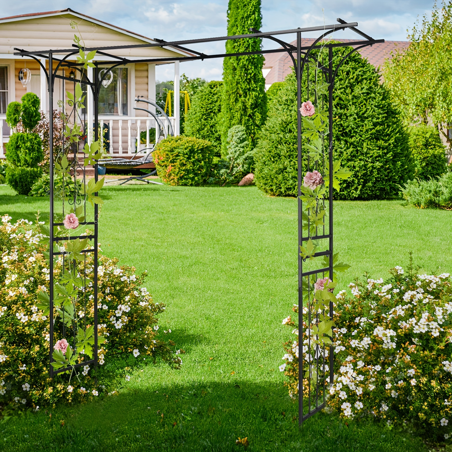 Wrought Iron Garden Arch 7ft Rose Trellis Multi-Style for Garden, Patio and Yard Use, with the Listed Configuration