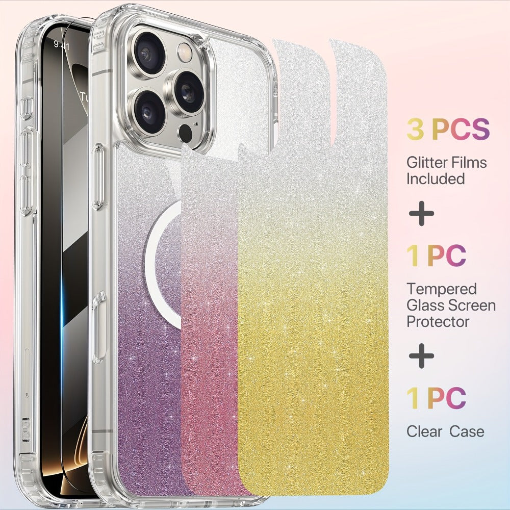Phone Case Clear TPU and PC Three-Piece Bundle with Screen and Camera Lens Protectors for Select iPhone Models