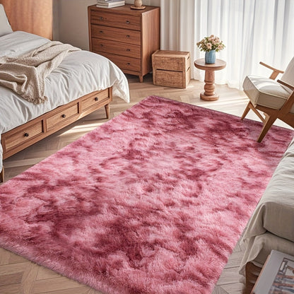 Area Rug Fluffy Faux-Fur Shag in Solid, Tie-Dye and Ombre Colors with Six available Room Sizes