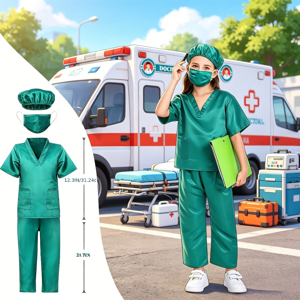 Kids Dress Up Costumes Set 4-in-1, Firefighter, Police, Astronaut & Doctor Role Play Clothes for Boys Girls Ages 3-6
