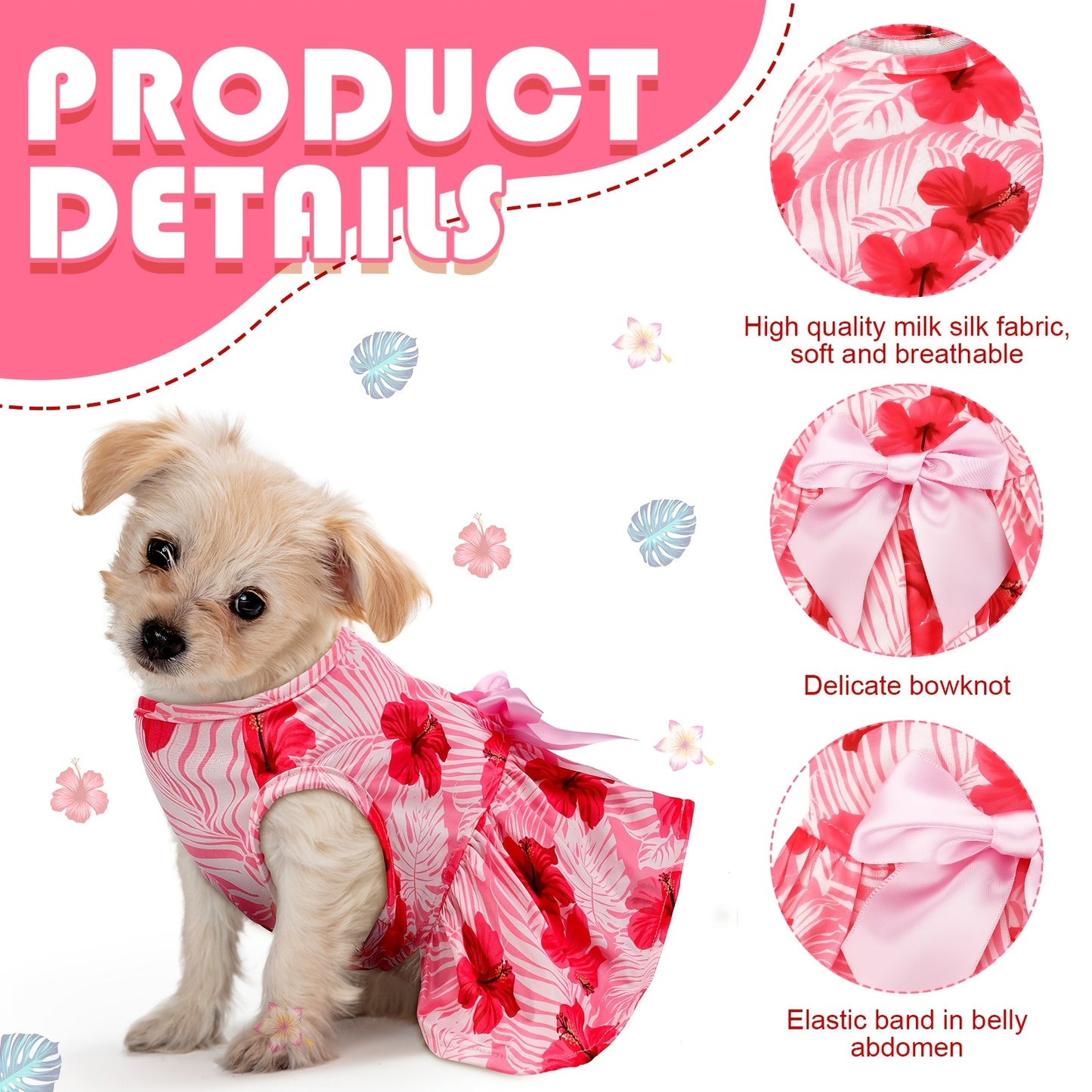 8pcs Summer Themed Hawaii Dog Dresses Holiday Flamingo Fruit Floral Pattern Pet Skirts Hawaii Puppy Princess Dresses Outfits Bowknot