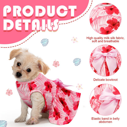 8pcs Summer Themed Hawaii Dog Dresses Holiday Flamingo Fruit Floral Pattern Pet Skirts Hawaii Puppy Princess Dresses Outfits Bowknot