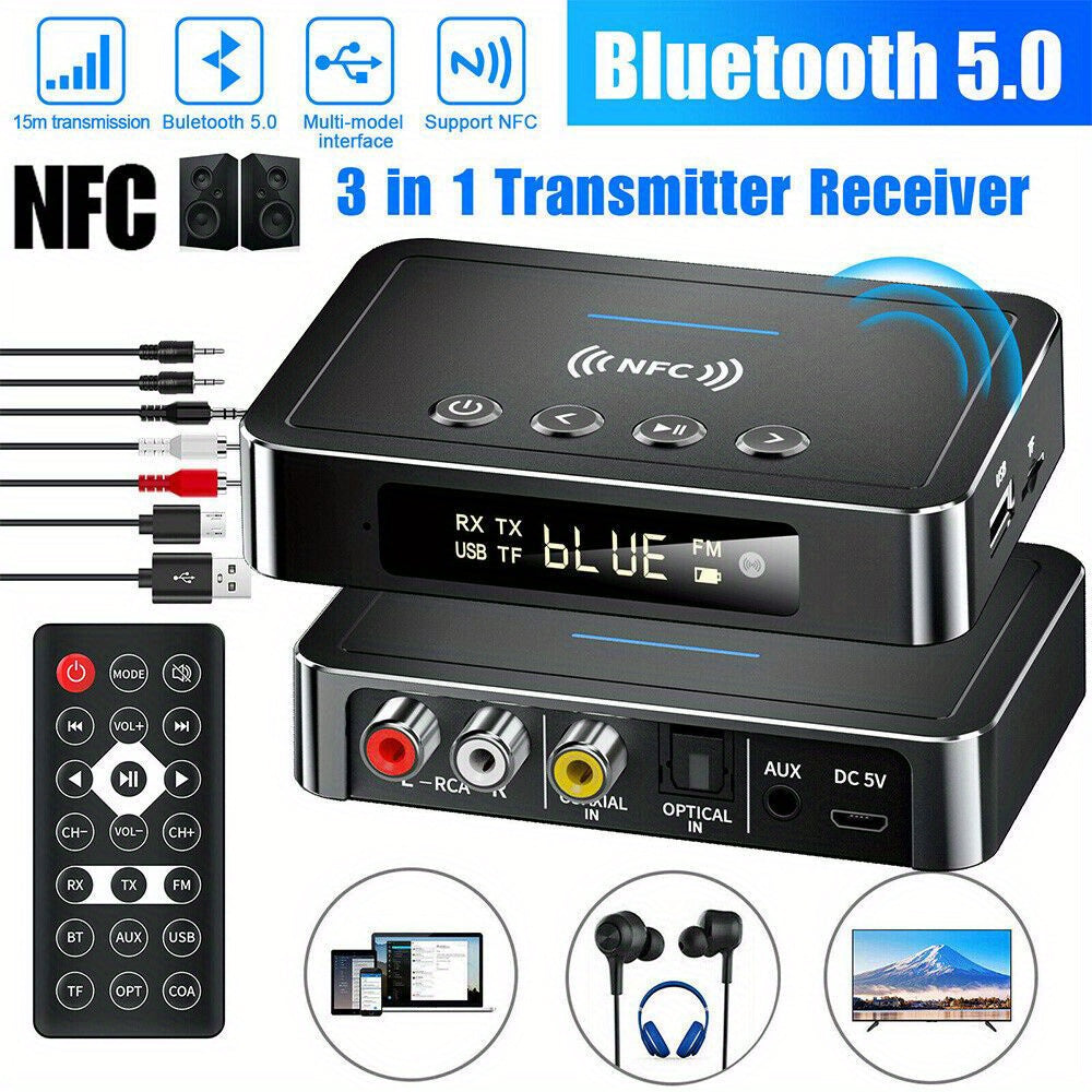 Bluetooth Transmitter Receiver 2-in-1 Wireless Audio Adapter with 3.5mm AUX NFC Input to Dual RCA Output