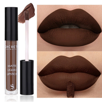 Bear Lip Glaze Set 3 Colors, Cute Bear Packaging Velvet Matte Waterproof Liquid Lipstick in Brown Pink & Red