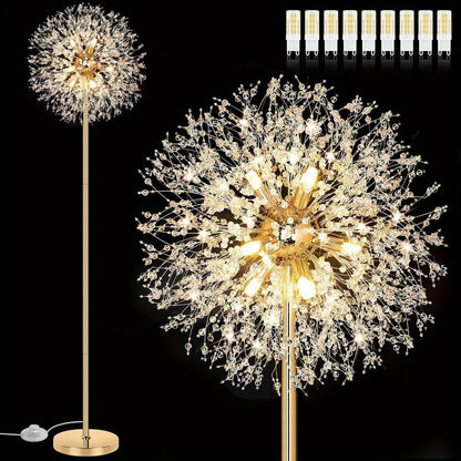 Crystal Floor Lamp Living Room 69 Inch Modern Standing Lamp, 738pcs K9 Crystals, 9 LED Bulbs, Antique Brass & Gold Finish