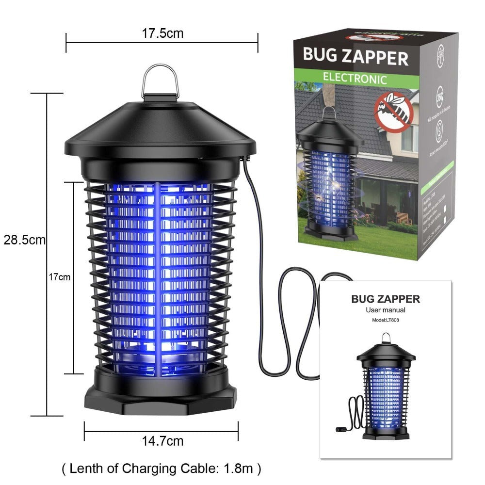 Hanging Electric Insect Zapper with 4000V Grid, 365 nm 18W UV Bulb, 6-Foot Cord and Cleaning Tools