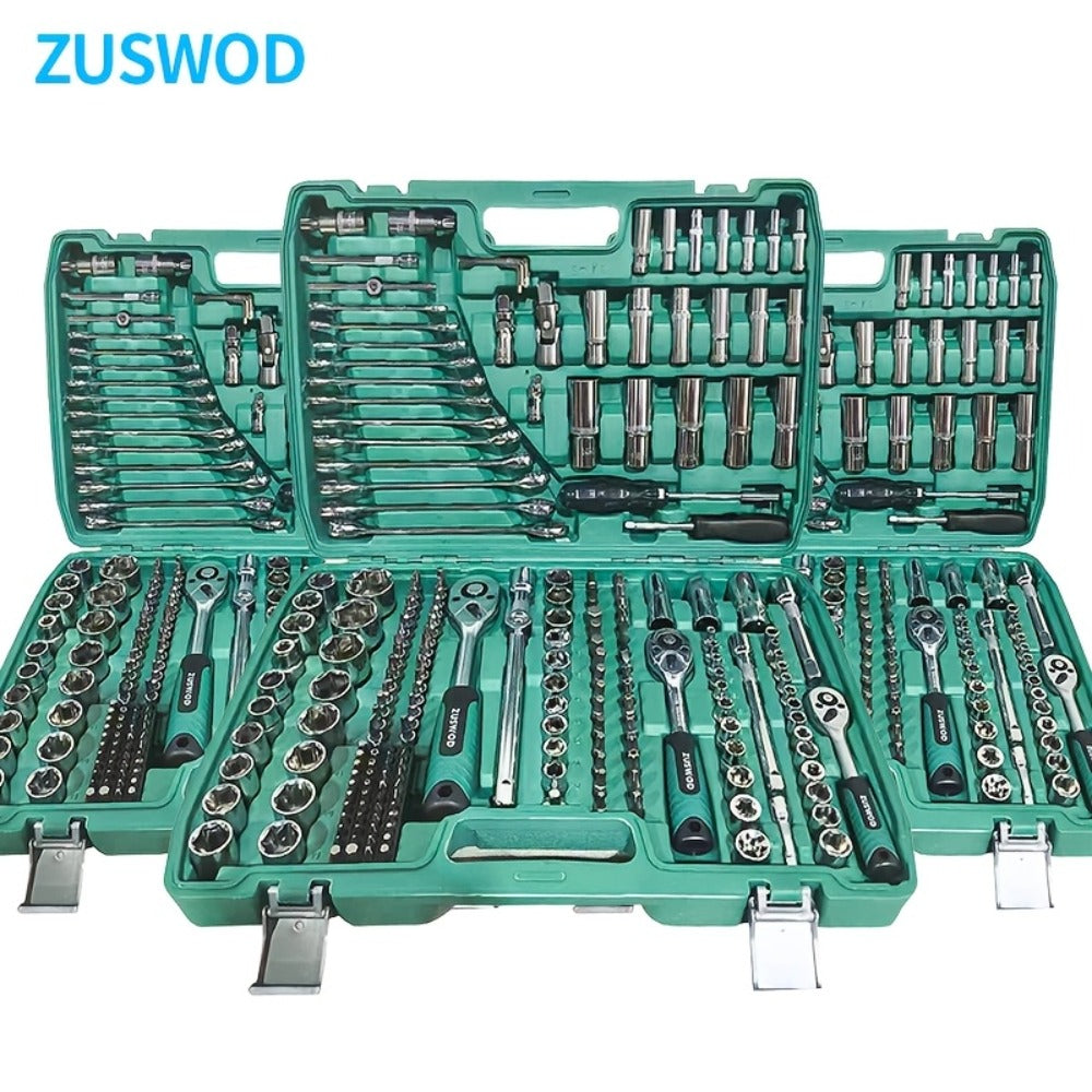 216-Piece Professional Socket Set 1/4" 3/8" 1/2" Drive – S2 & CR-V Steel Ratchet Wrench Kit with Deep & Standard Sockets for Auto Repair