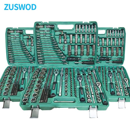 216-Piece Professional Socket Set 1/4" 3/8" 1/2" Drive – S2 & CR-V Steel Ratchet Wrench Kit with Deep & Standard Sockets for Auto Repair
