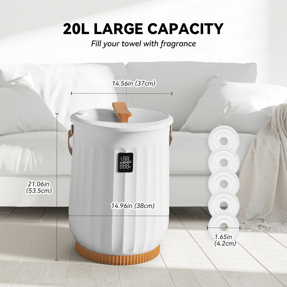 20L Digital Towel Warmer Bucket with LED Display, Four Timer Settings, Child Lock and White Finish