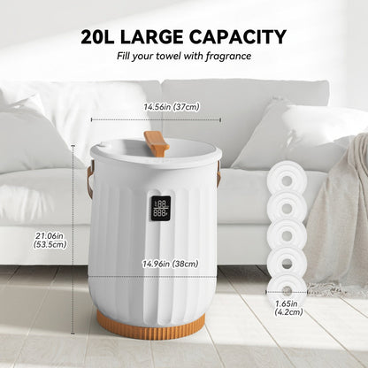 20L Digital Towel Warmer Bucket with LED Display, Four Timer Settings, Child Lock and White Finish