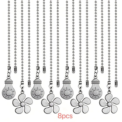 Ceiling Fan Pull Chain Extension Set of 8 – Decorative Bead Chain Pull Cord with Five-Leaf & Bulb Pendants, Iron Chain & Zinc Alloy, Bronze
