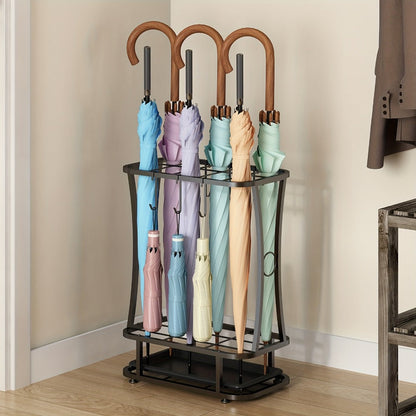 Metal Umbrella Stand with Drip Tray – 4-Tier Freestanding Umbrella Holder, Sleek Polished Finish, Space-Saving Entryway Storage for Home