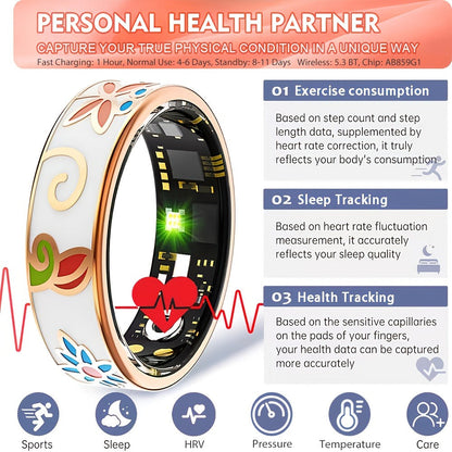 Women's Smart Ring Fitness & Sleep Tracker, Step, Distance & Calorie Monitor, Bluetooth 5.3, iOS & Android