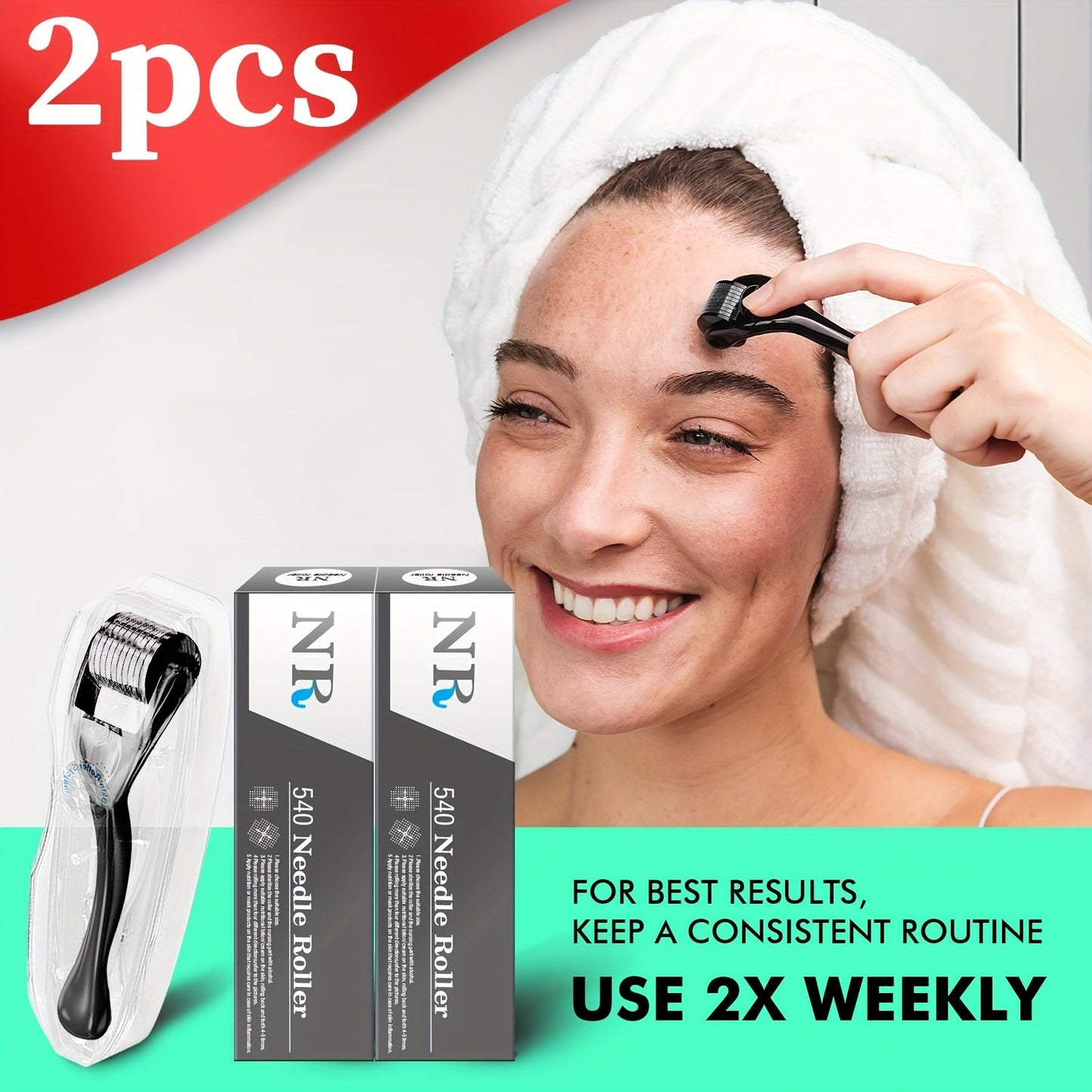 Microneedle Derma Roller 0.25mm 2-Pack for Face Scalp Beard for Bath Time, Home Spa and Personal Care