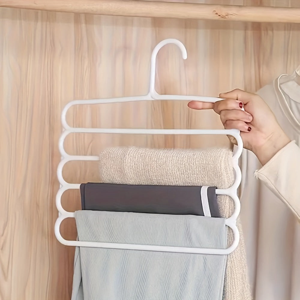5-Layer Pants Rack Multi-Tier Anti-Slip Space Saving Hanger | 5 Pack Vertical Closet Organizer for Pants Scarves Clothing | Durable Plastic