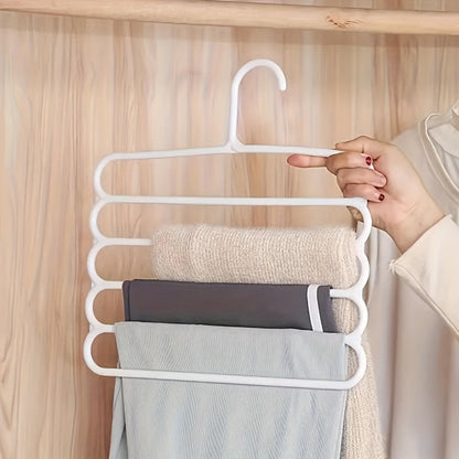5-Layer Pants Rack Multi-Tier Anti-Slip Space Saving Hanger | 5 Pack Vertical Closet Organizer for Pants Scarves Clothing | Durable Plastic
