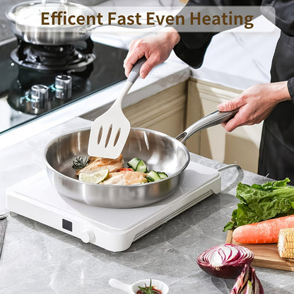 304 Stainless Steel Frying Pan 11 Inch Triply Base, Handle Even Heat Distribution for Home Cooking, Dining and Outdoor Meals