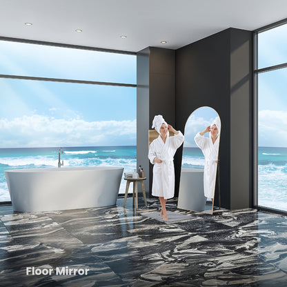 Full Length Mirror Floor Standing, Arched & Rect Body Mirror with Stand, Hanging or Leaning Wall Mirror, Aluminum Alloy Thin Frame