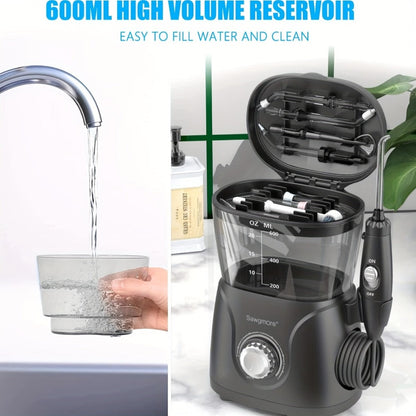 Water Flosser for Teeth & Braces 600ml Large Tank – 10 Adjustable Pressure Levels 8 Nozzles IPX4 Waterproof Professional Oral Irrigator