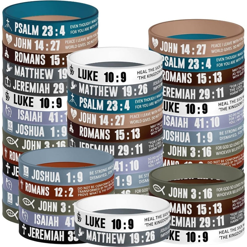 Bible Verse Silicone Wristbands 40pc Set Christian Inspirational Bracelets for Men Women Sobriety Easter Party Favors Charity Fundraising
